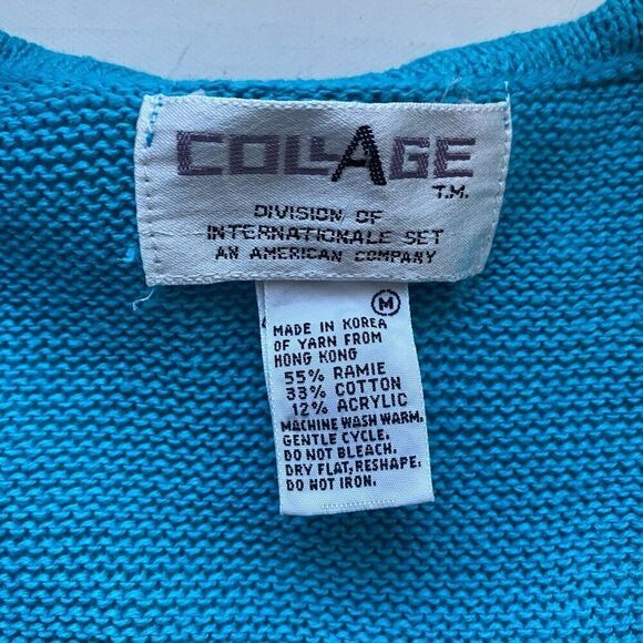 Rare Vintage 80s Collage Women’s M Blue Knit Sweater Vest Floral Pattern retro - Picture 4 of 6